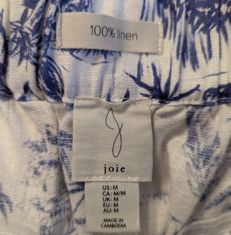 M Joie Blue & White Toile Womens 100% Linen Wide Leg Pants - Picture 5 of 8